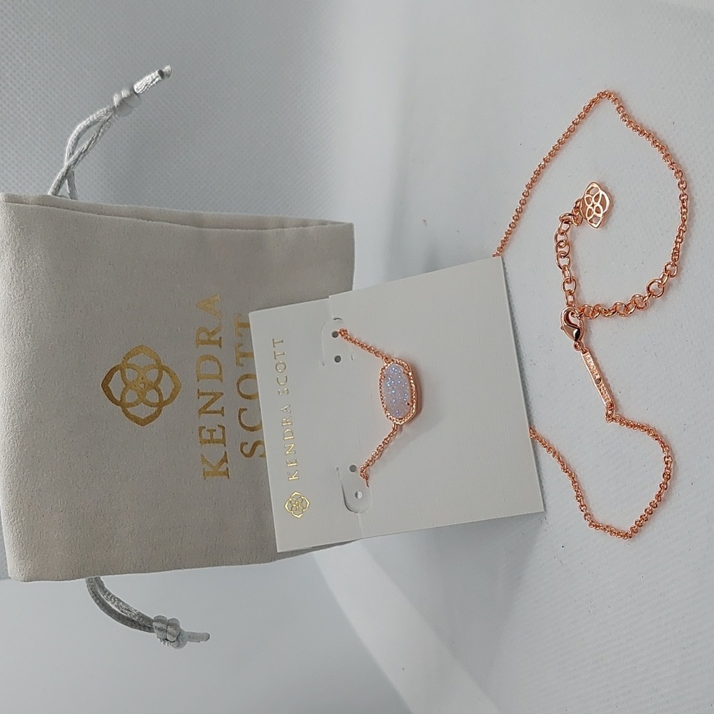 Kendra Scott ELISA Rose Gold NWT Necklace White Druzy Includes Dust Bag